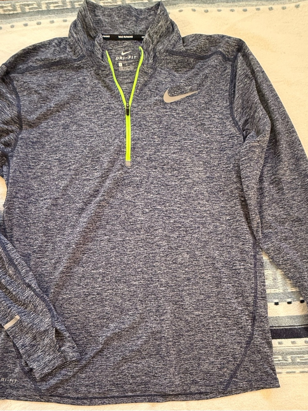 Nike Men’s Dri-FIT Heathered Navy Long-Sleeve Quarter-Zip with Lime Zipper